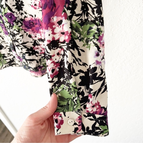 J. Jill Top Women's Large Petite LP Relaxed Shirttail Oatmeal Floral Office - Picture 6 of 10